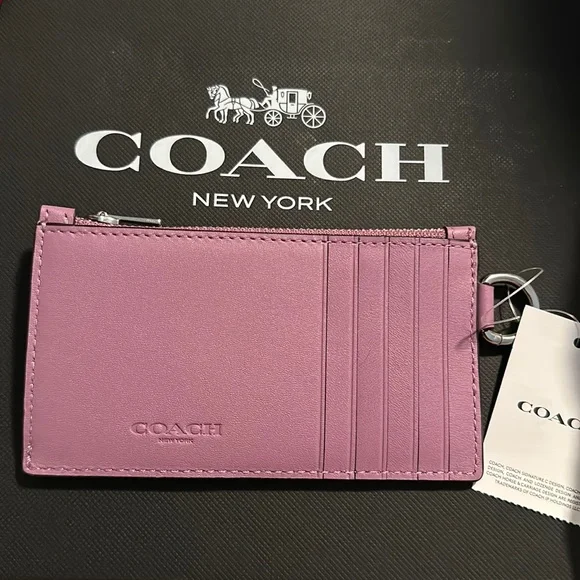 NWT Coach Cosmic Coach Zip Card Case Rocket Motif Leather Wallet Purple co246 - Picture 4 of 7